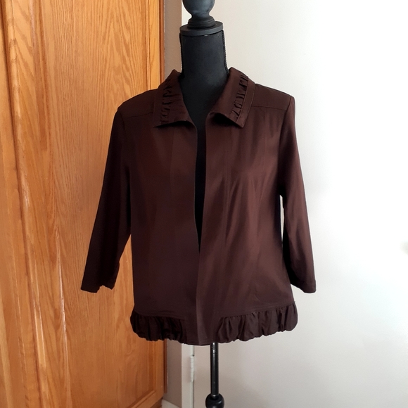 Christopher & Banks Jackets & Blazers - CHRISTOPHER BANKS Open Front Ruffled Jacket Coat L